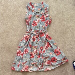 Bombay Paisley Blue with Red flowers and birds Floral button up Dress